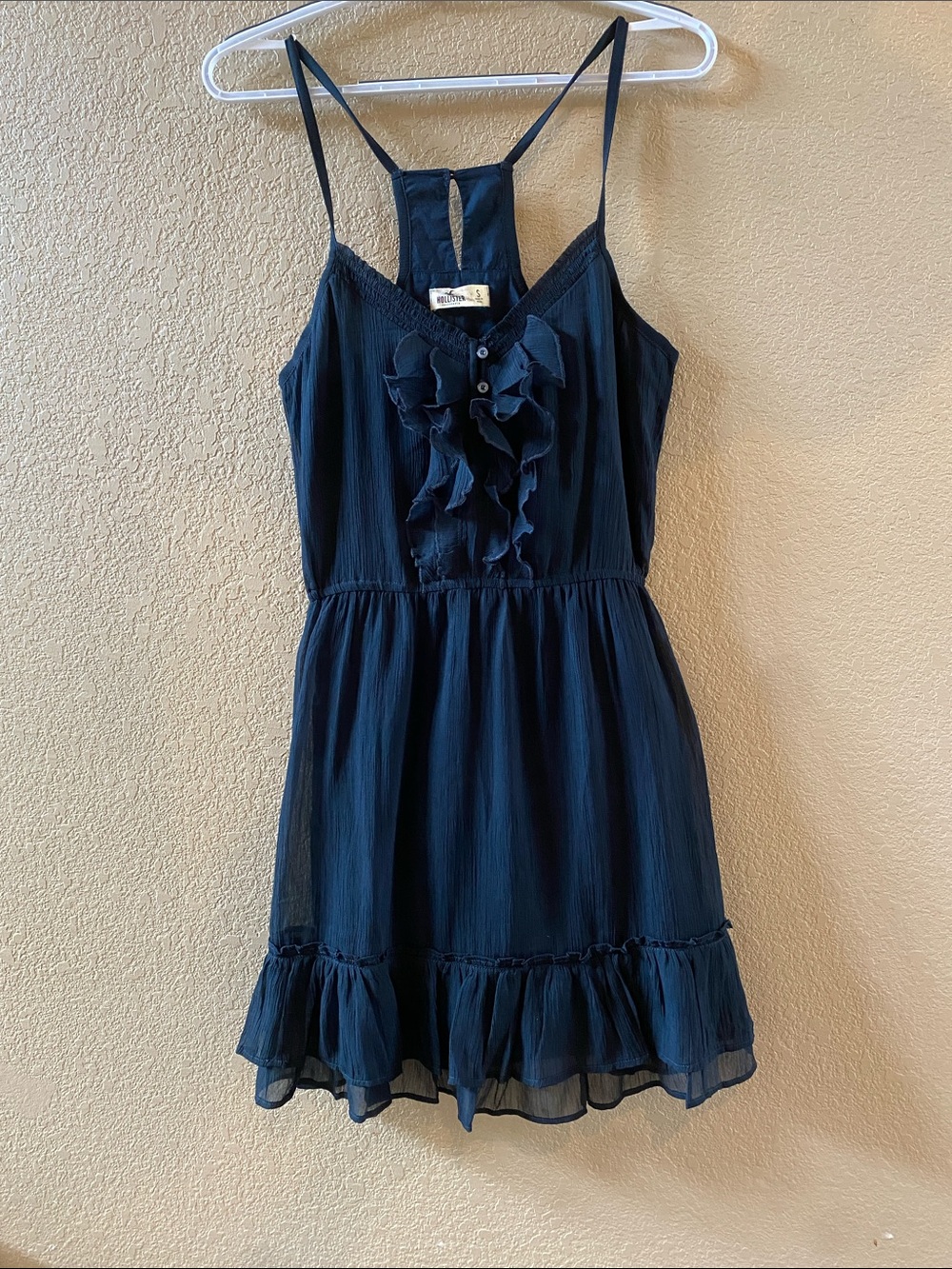 Hollister Navy Ruffle-Front Spaghetti Strap Mini Dress